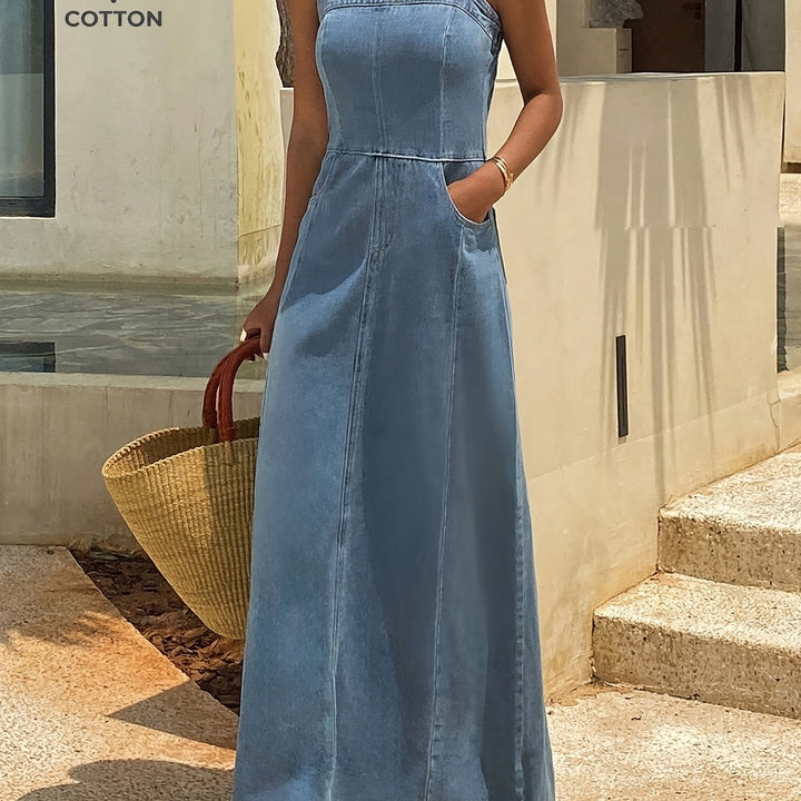 Acid Wash Denim Maxi Cami Dress