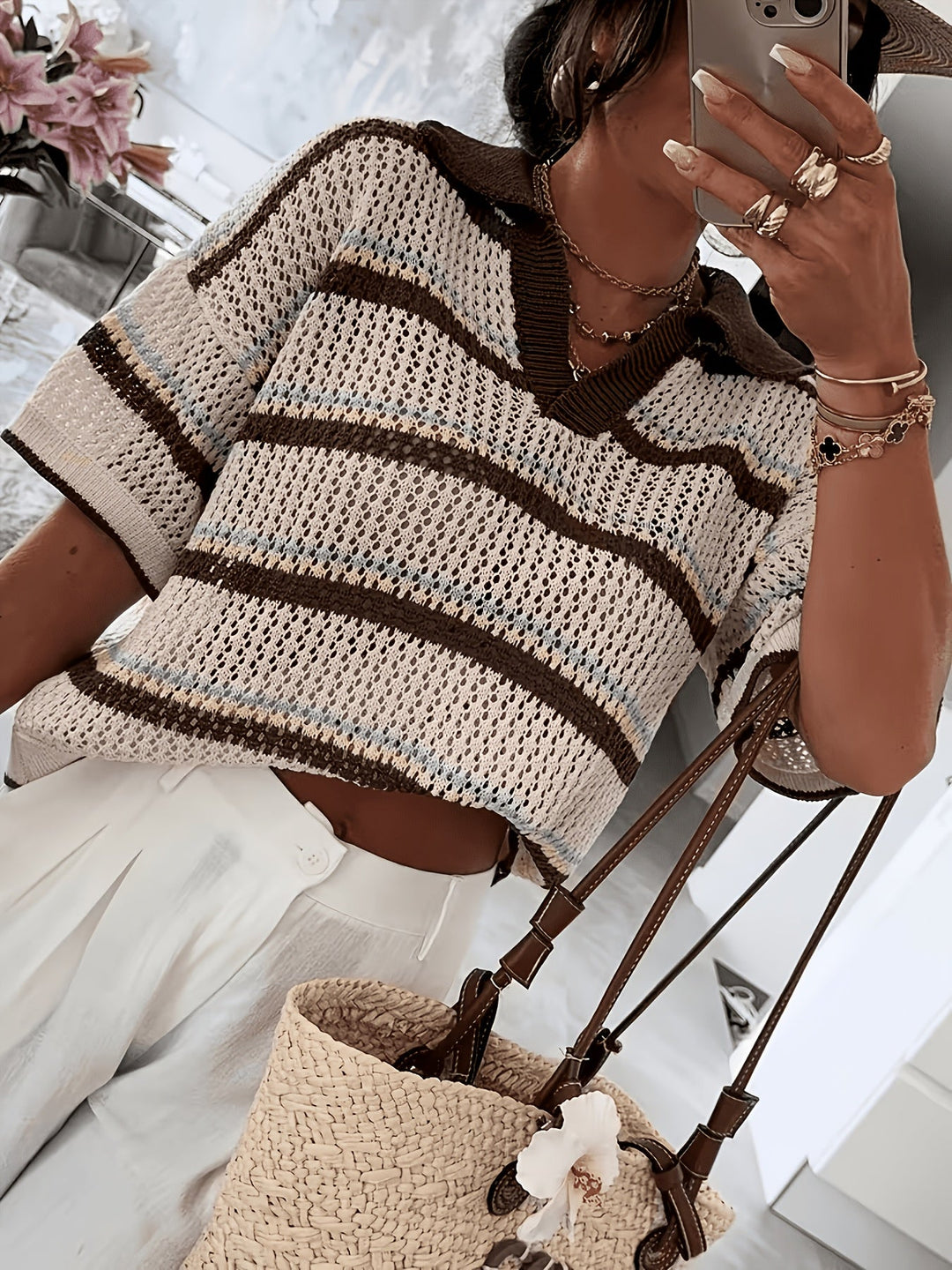 Striped Knit Collar Sweater