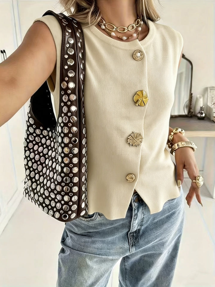 Vest for Women 2026 Summer Edition High-End Golden Button French-Style Sleeveless Top