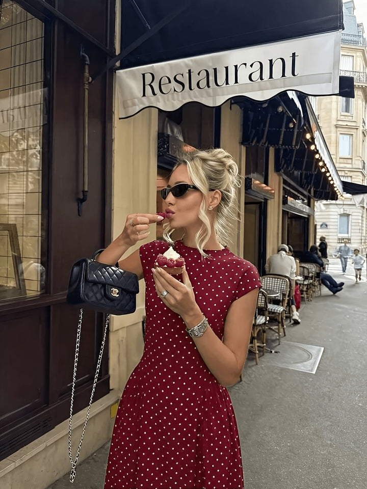 Polka Dot Waist-Cinching Maxi Dress
