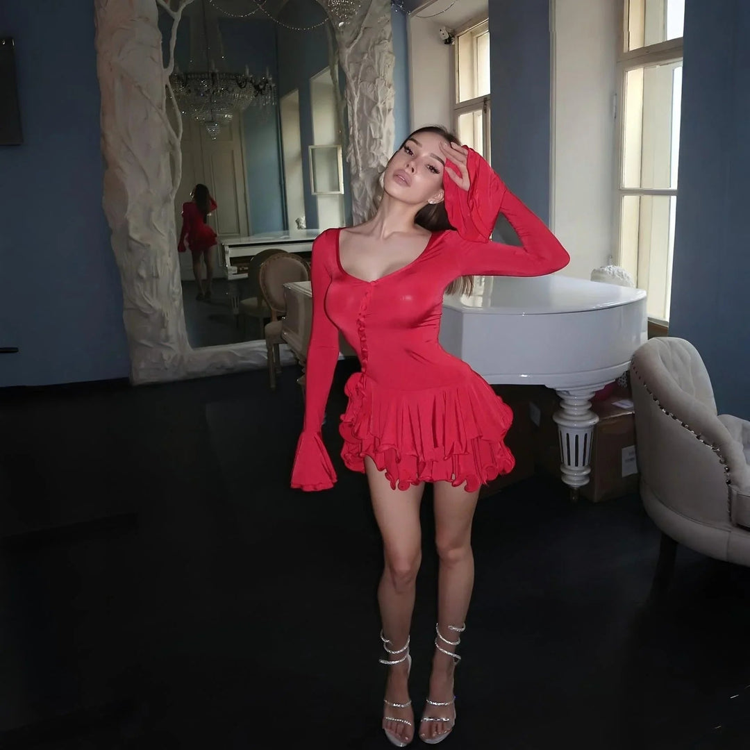 Good Girl Ruffled Red Mini Dress