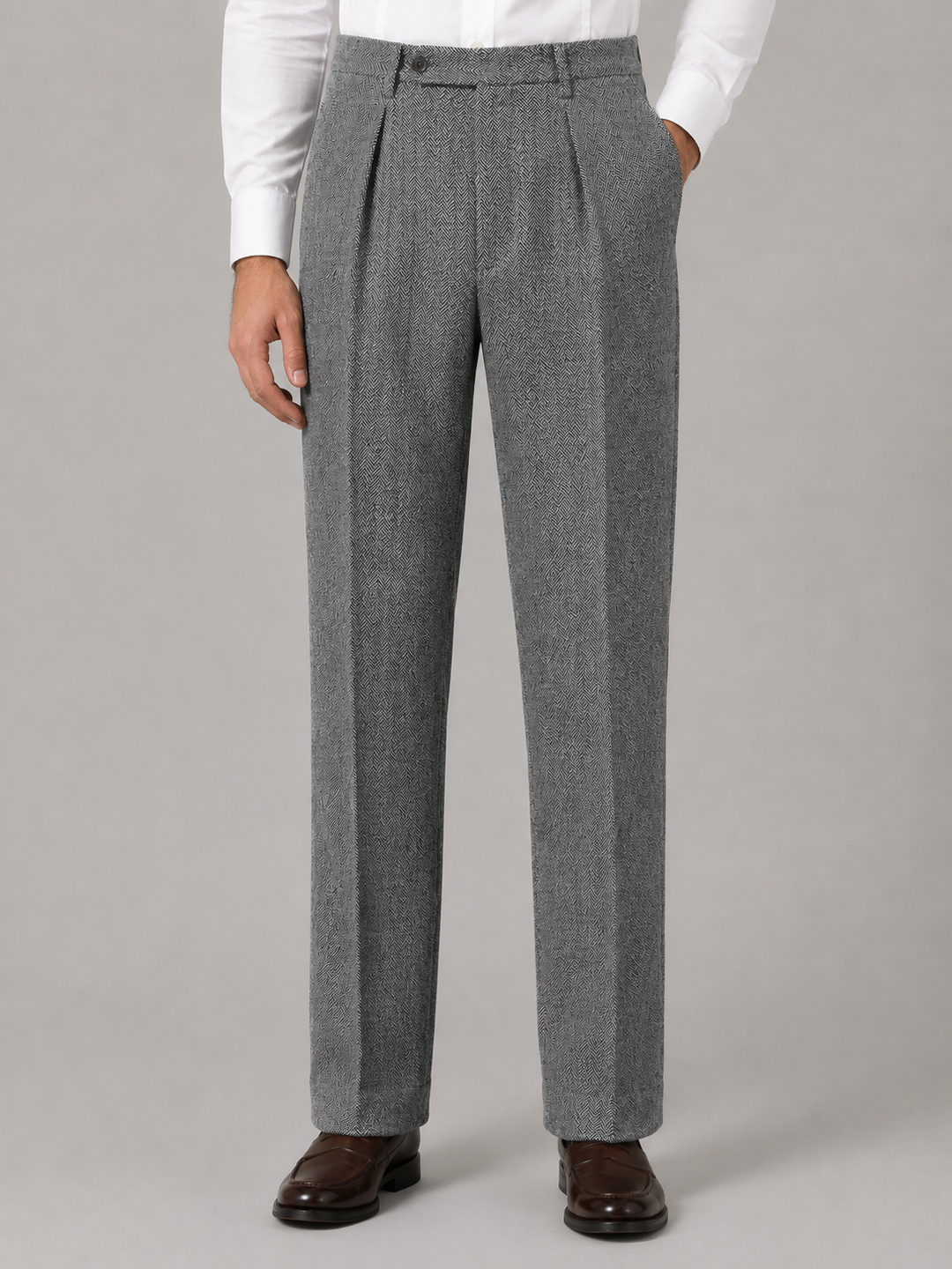 Men’s Herringbone Pleated Trousers – Straight Leg Tailored Fit | Nero &amp; Luya