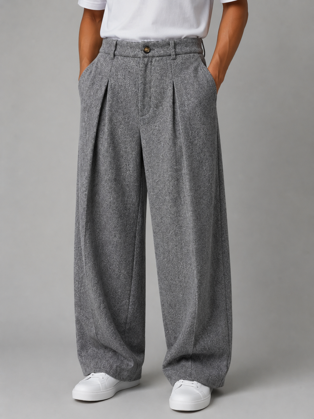 Men’s Gray Wide Leg Trousers – Tailored Pleated Pants | Nero &amp; Luya