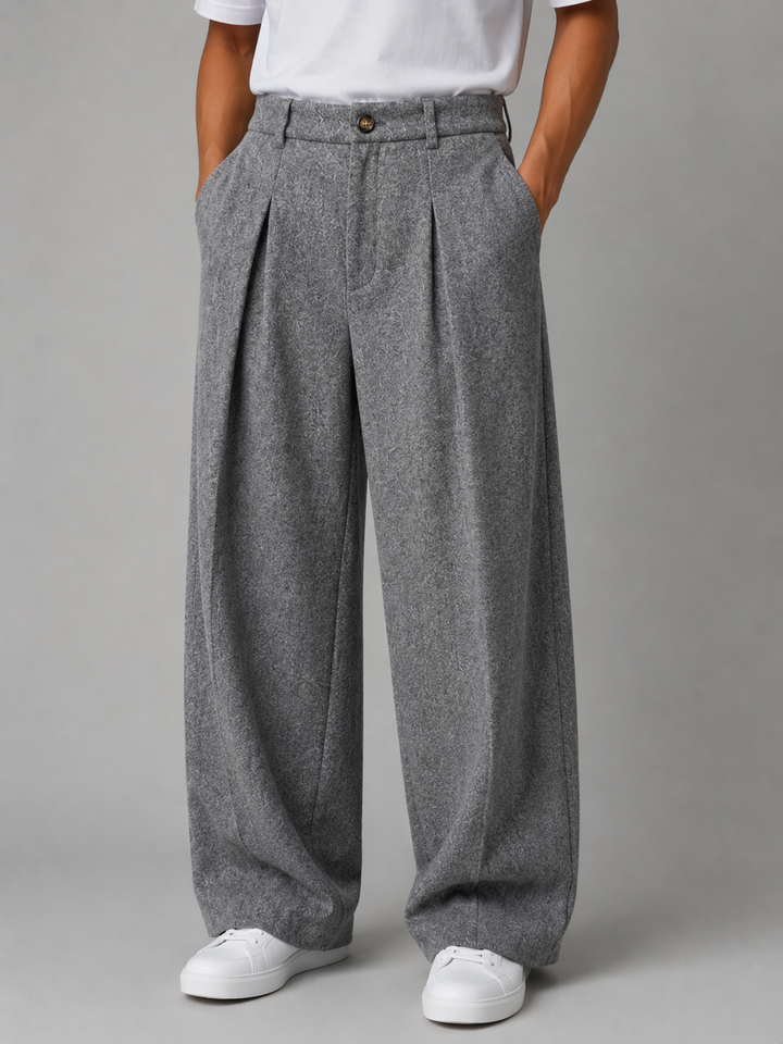 Men’s Gray Wide Leg Trousers – Tailored Pleated Pants | Nero &amp; Luya
