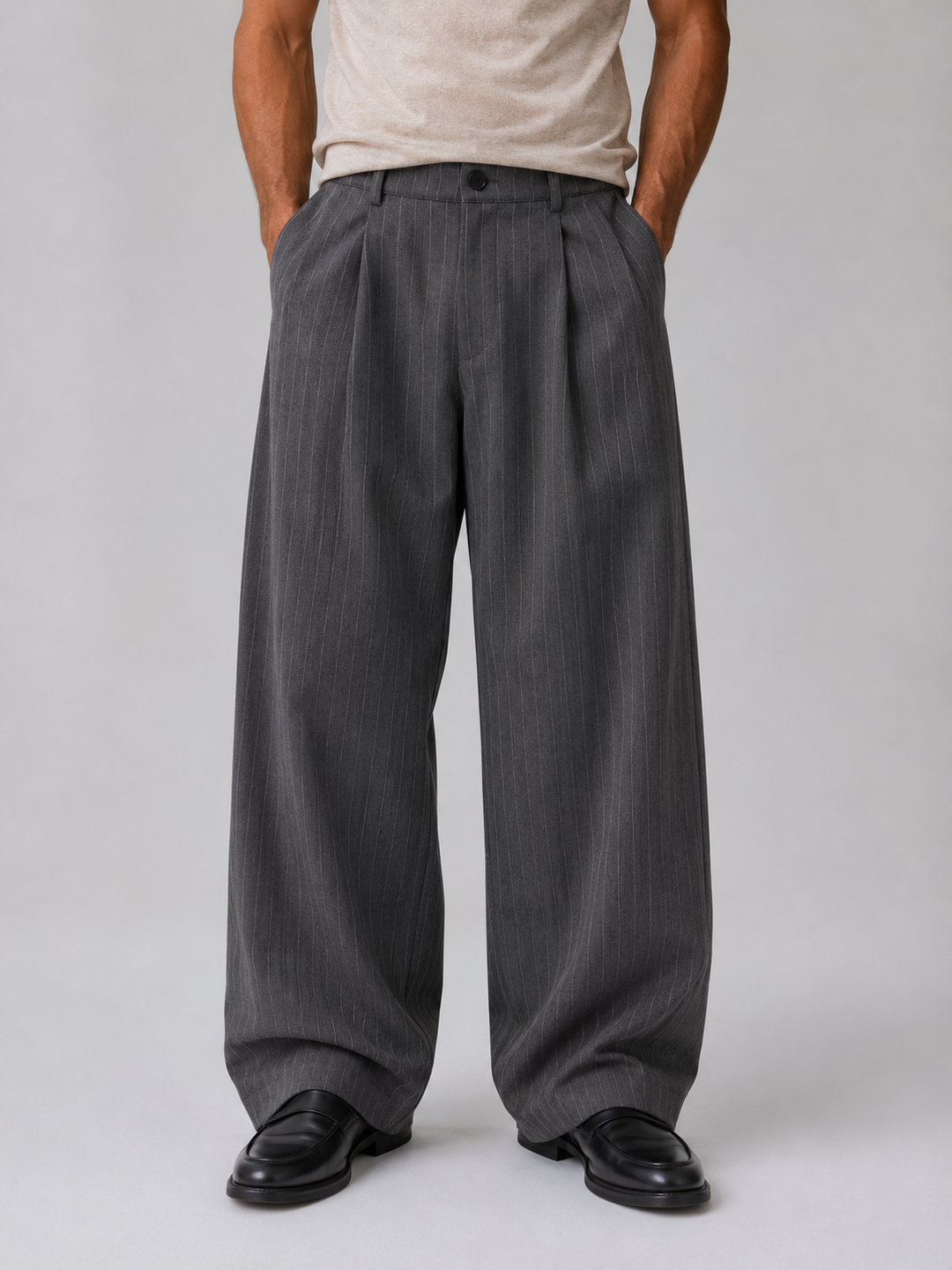 Men’s Pinstripe Wide Leg Trousers – Baggy Tailored Pants | Nero &amp; Luya