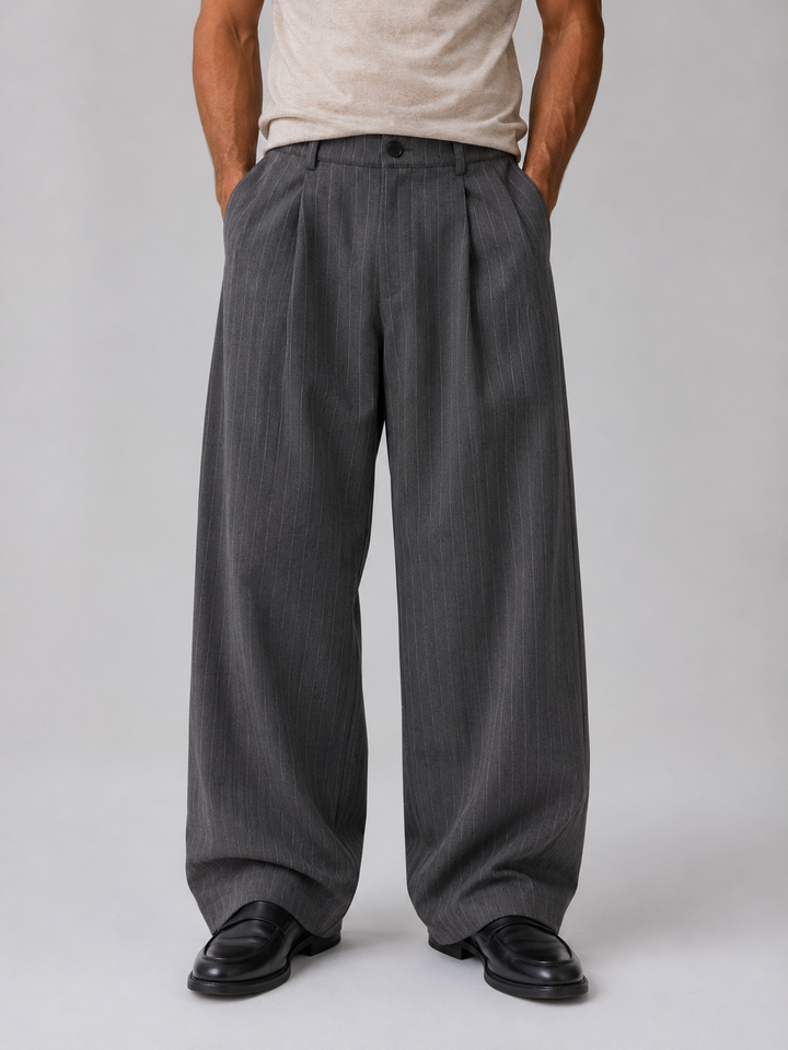 Men’s Pinstripe Wide Leg Trousers – Baggy Tailored Pants | Nero &amp; Luya
