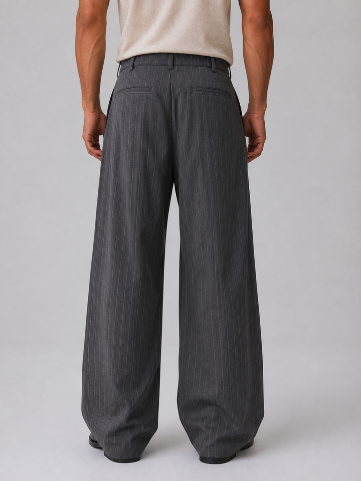 Men’s Pinstripe Wide Leg Trousers – Baggy Tailored Pants | Nero &amp; Luya