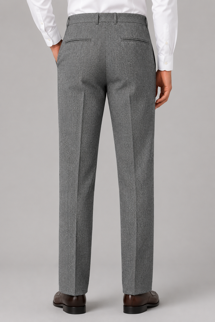 Men’s Herringbone Pleated Trousers – Straight Leg Tailored Fit | Nero &amp; Luya