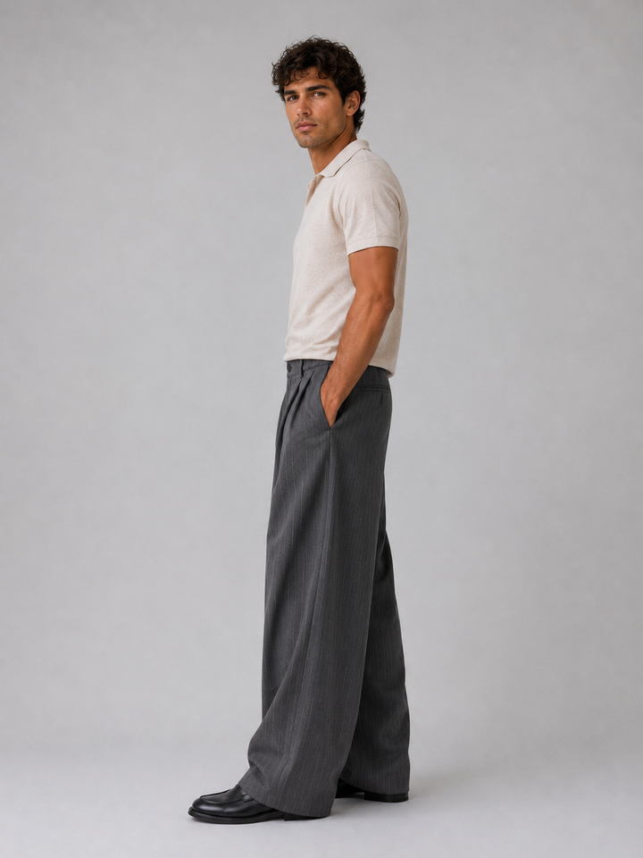 Men’s Pinstripe Wide Leg Trousers – Baggy Tailored Pants | Nero &amp; Luya