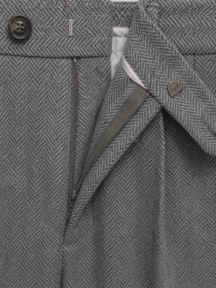 Men’s Herringbone Pleated Trousers – Straight Leg Tailored Fit | Nero &amp; Luya