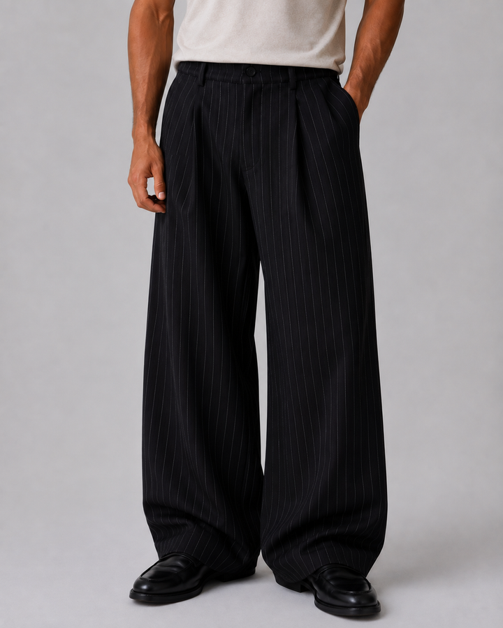 Men’s Pinstripe Wide Leg Trousers – Baggy Tailored Pants | Nero &amp; Luya
