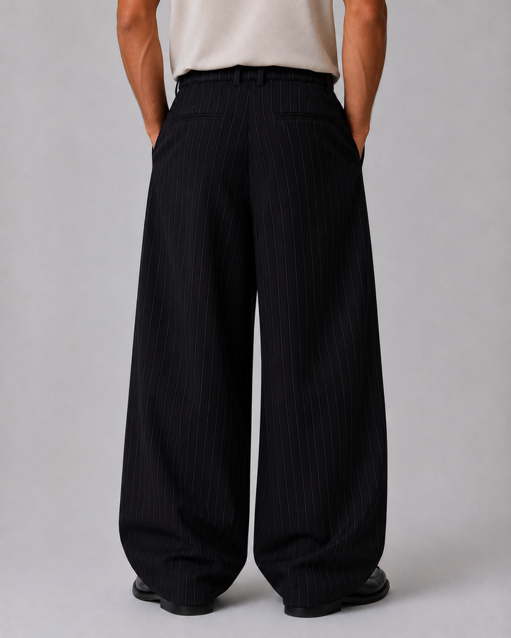 Men’s Pinstripe Wide Leg Trousers – Baggy Tailored Pants | Nero &amp; Luya