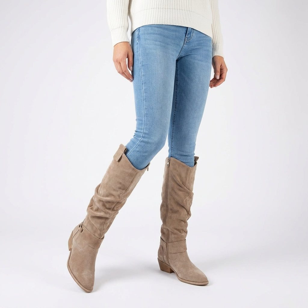 Varelle | Low Heel Knee High Zip Boots
