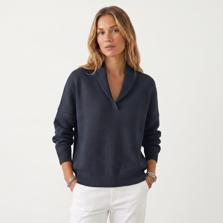 Noemie | Relaxed V-Neck Knit Pullover Sweater