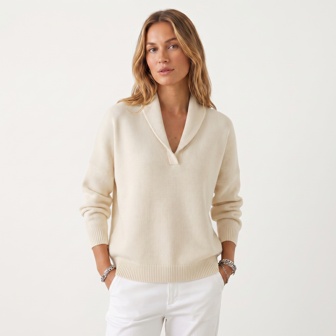 Noemie | Relaxed V-Neck Knit Pullover Sweater