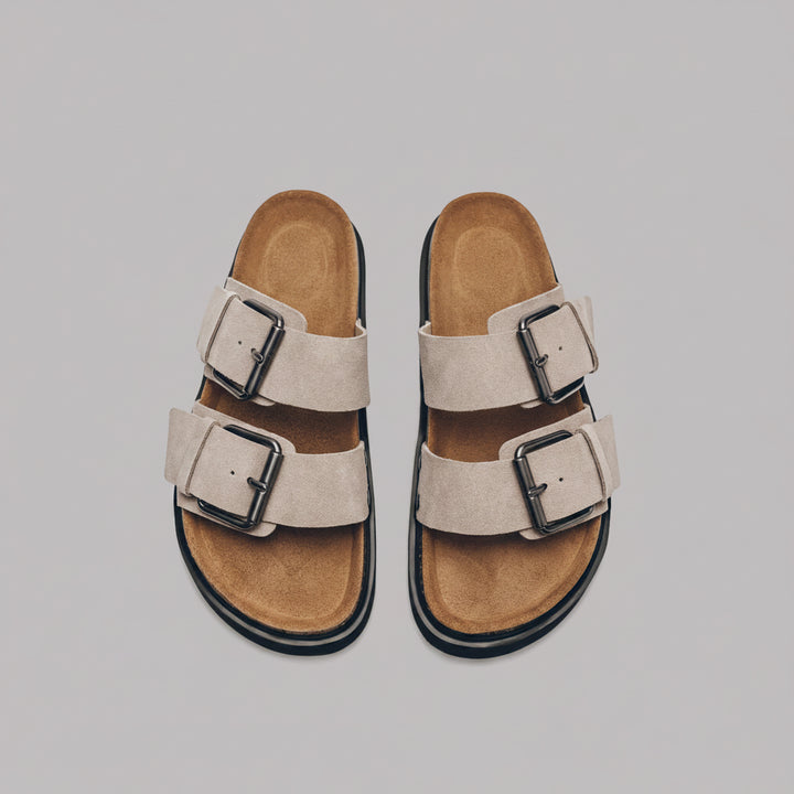 The Black Leather Buckle Sandals