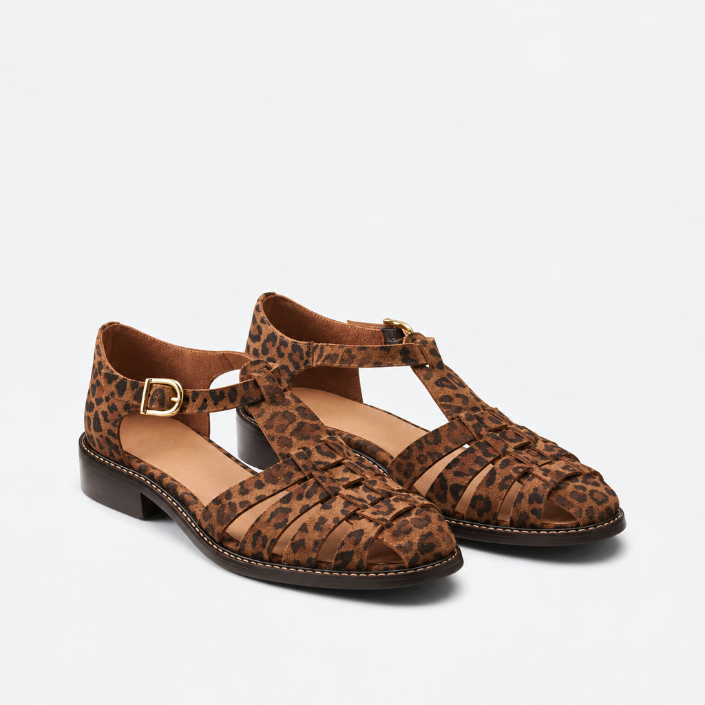 Sabine Leopard Print Woven Fisherman Sandals