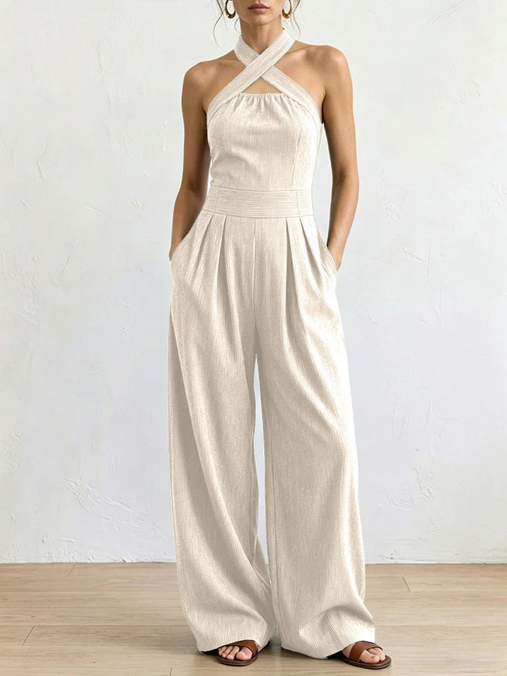 Wide-Leg Jumpsuit — Crossover Neckline