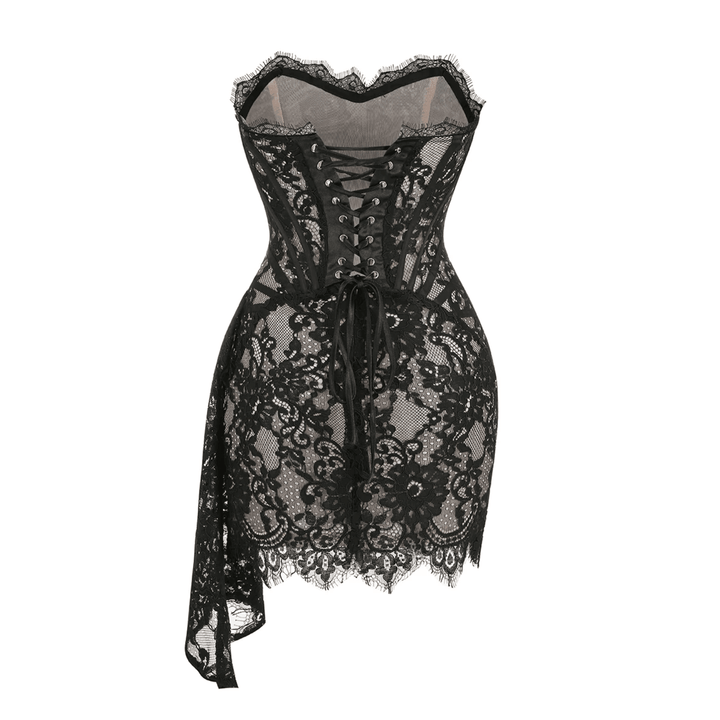 Lace Lure Corset Draped Black Mini Dress