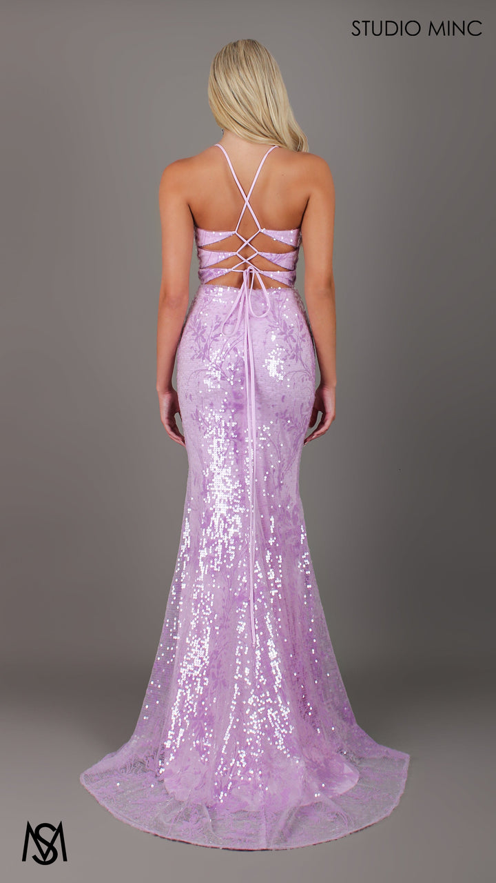 Peony - Lavender purple Formal Dress | Two tone floral sequin fitted mermaid lace up