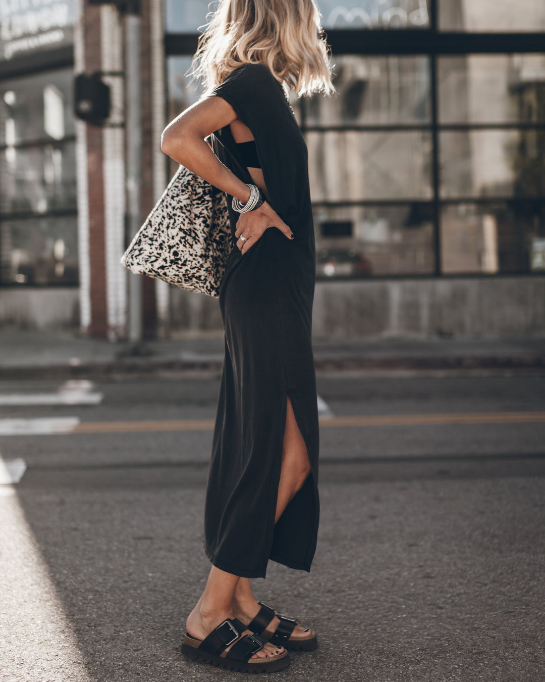 The Black Leather Buckle Sandals