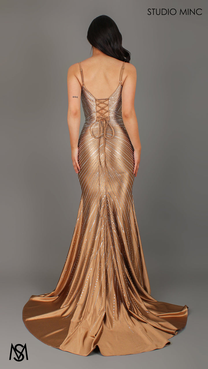 Mystique - Bronze Gold &amp; Silver formal dress, Rhinestone sparkly fitted Mermaid