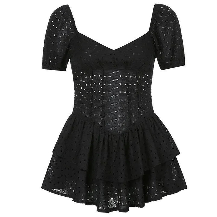 Nadia Black Ruffled Pleated Mini Dress