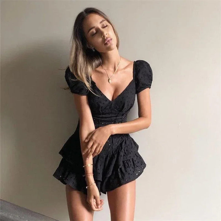 Nadia Black Ruffled Pleated Mini Dress