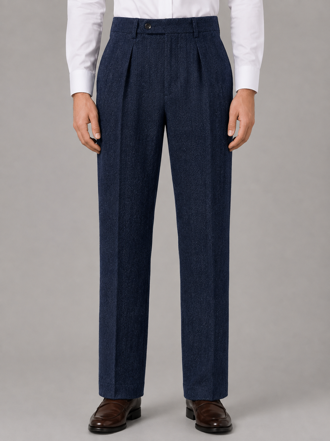 Men’s Herringbone Pleated Trousers – Straight Leg Tailored Fit | Nero &amp; Luya