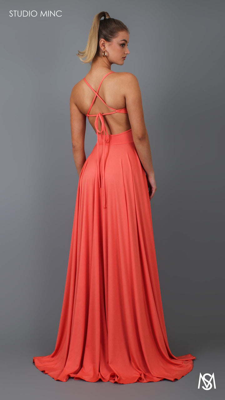COSMO - Peach Formal Dress with Leg Split &amp; Cut Outs