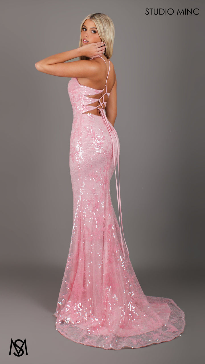 Peony - Light pink Formal Dress | Two tone floral sequin fitted mermaid lace up