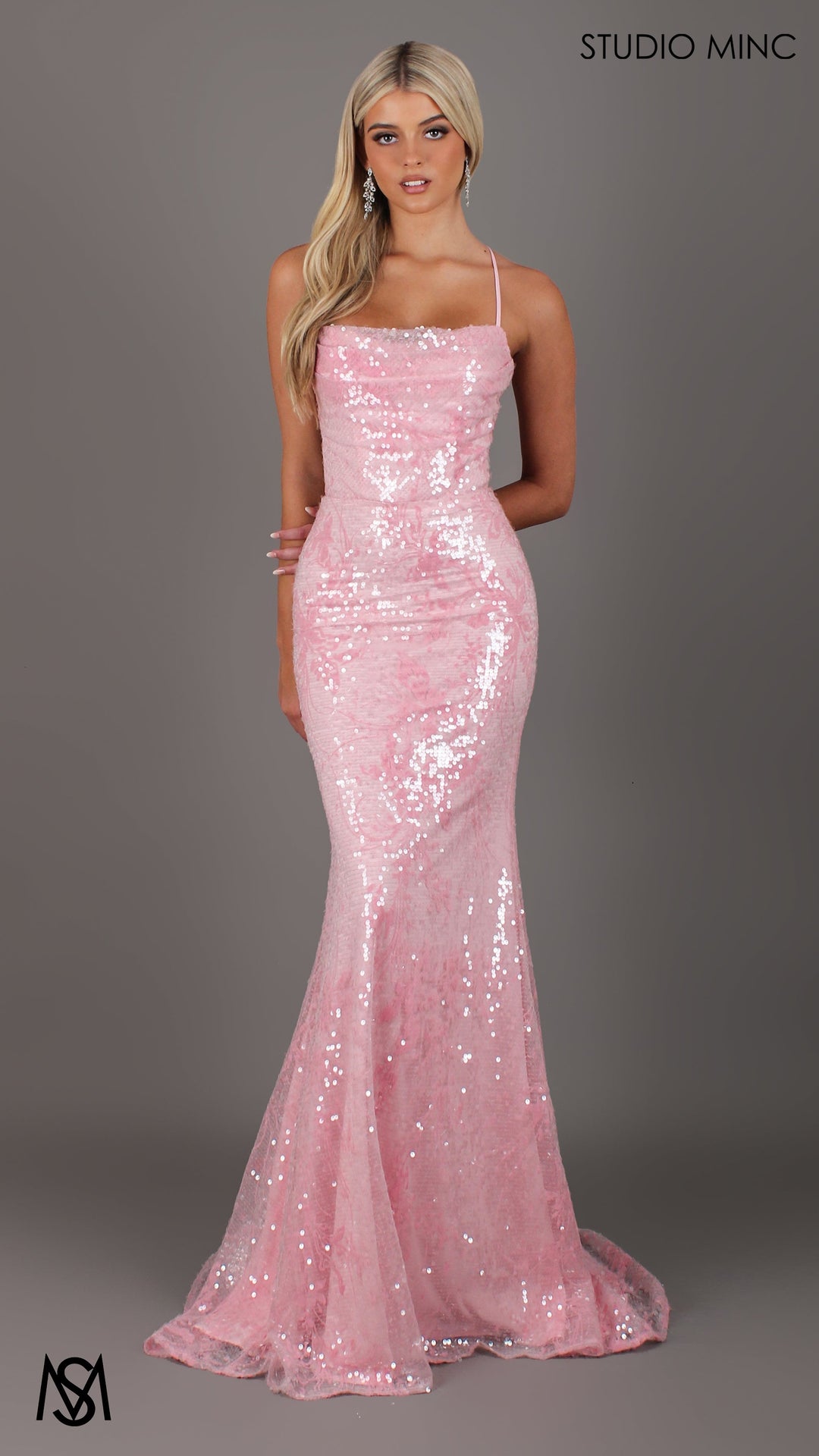 Peony - Light pink Formal Dress | Two tone floral sequin fitted mermaid lace up