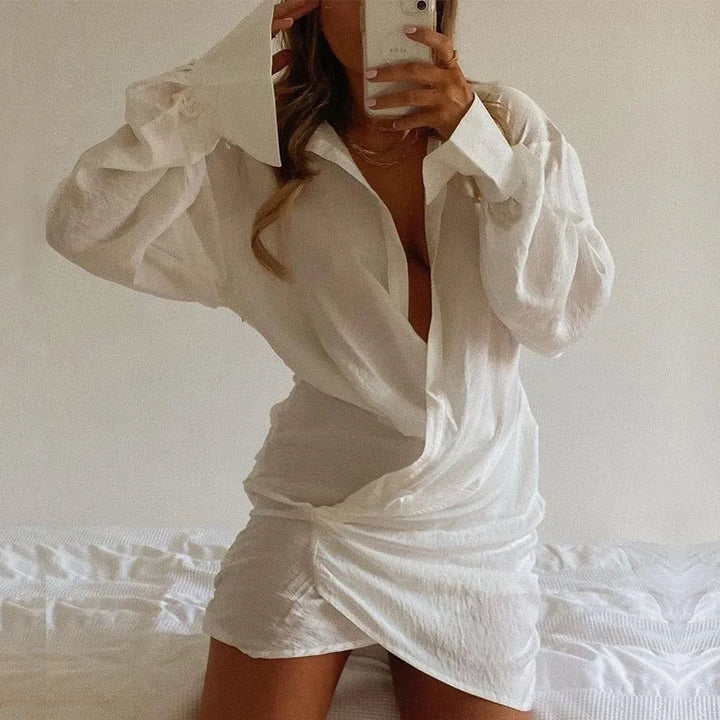 Polina Ruched Shirt Mini Dress