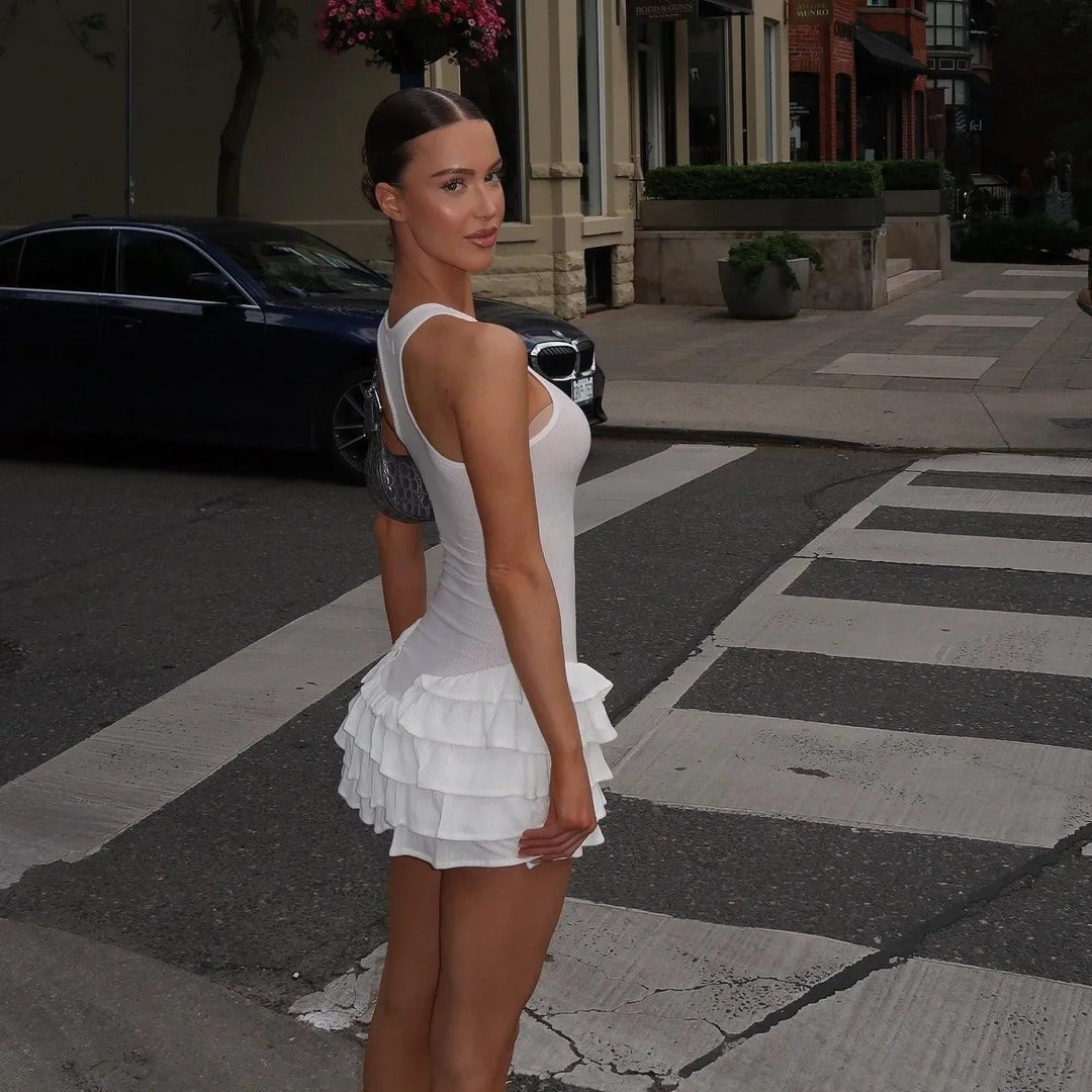Pretty Perfect Frill Tank White Mini Dress