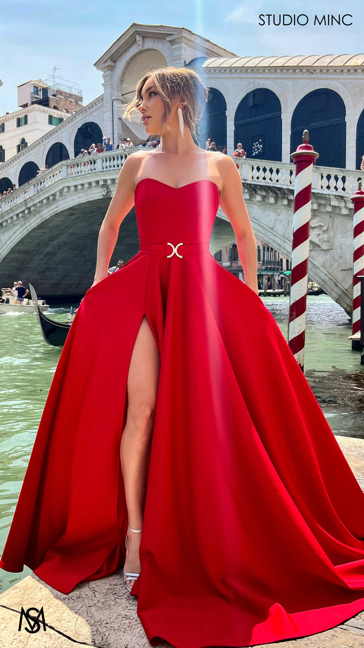 SWEETHEART - Red Strapless Formal dress with Corset &amp; Full Circle Skirt