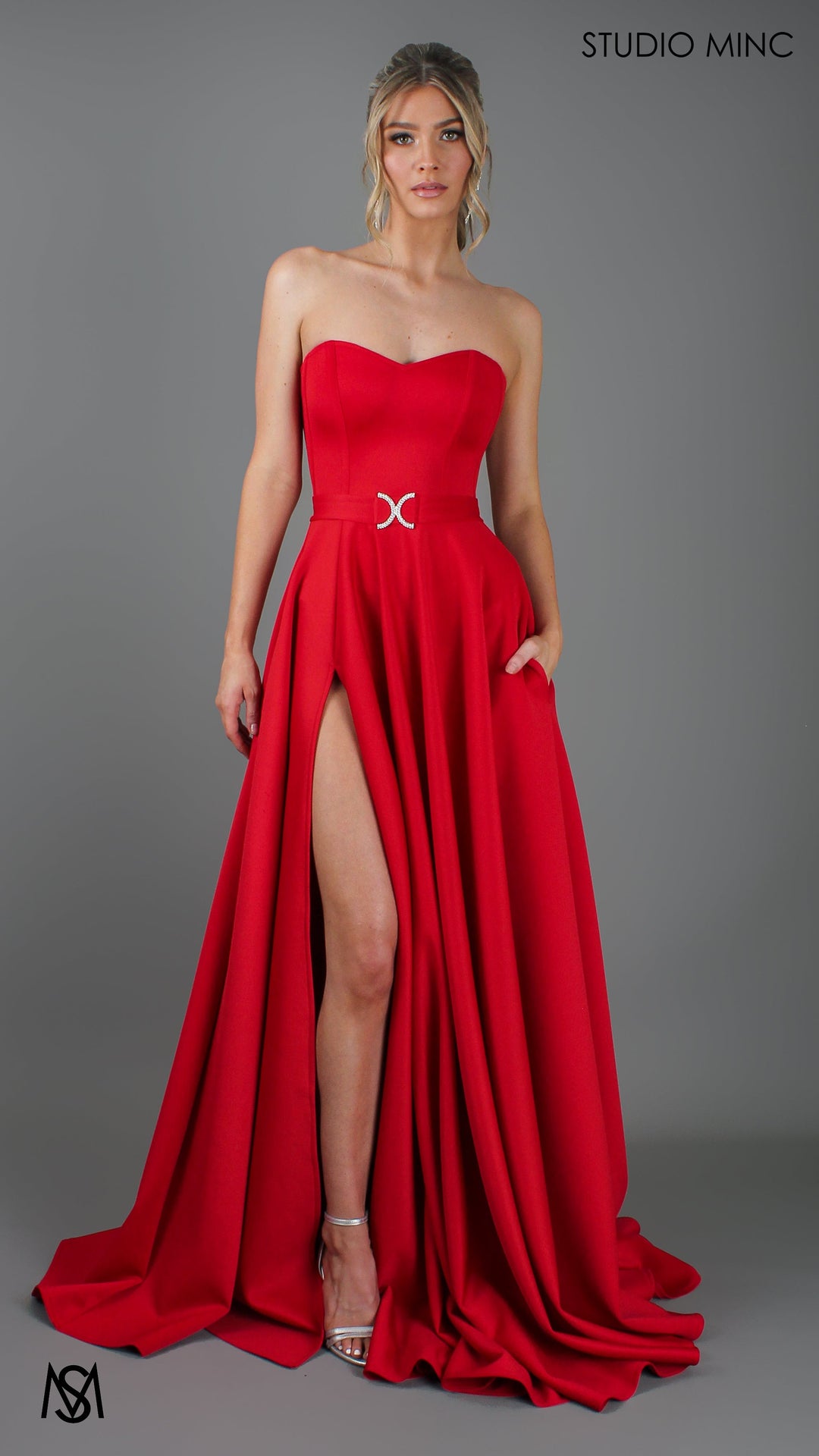 SWEETHEART - Red Strapless Formal dress with Corset &amp; Full Circle Skirt