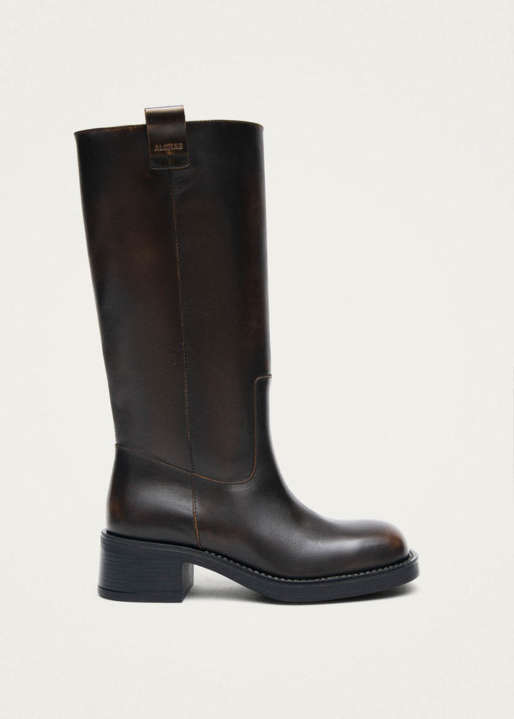 Sajan Vintage Effect Dark Brown Leather Boots