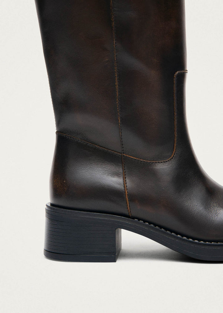Sajan Vintage Effect Dark Brown Leather Boots