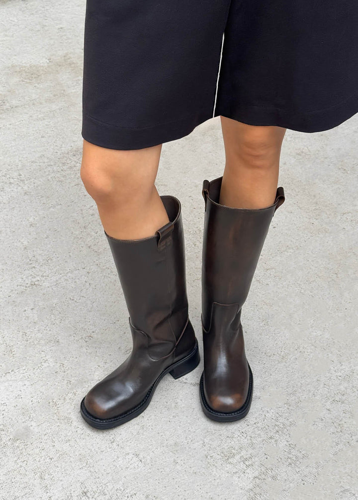 Sajan Vintage Effect Dark Brown Leather Boots