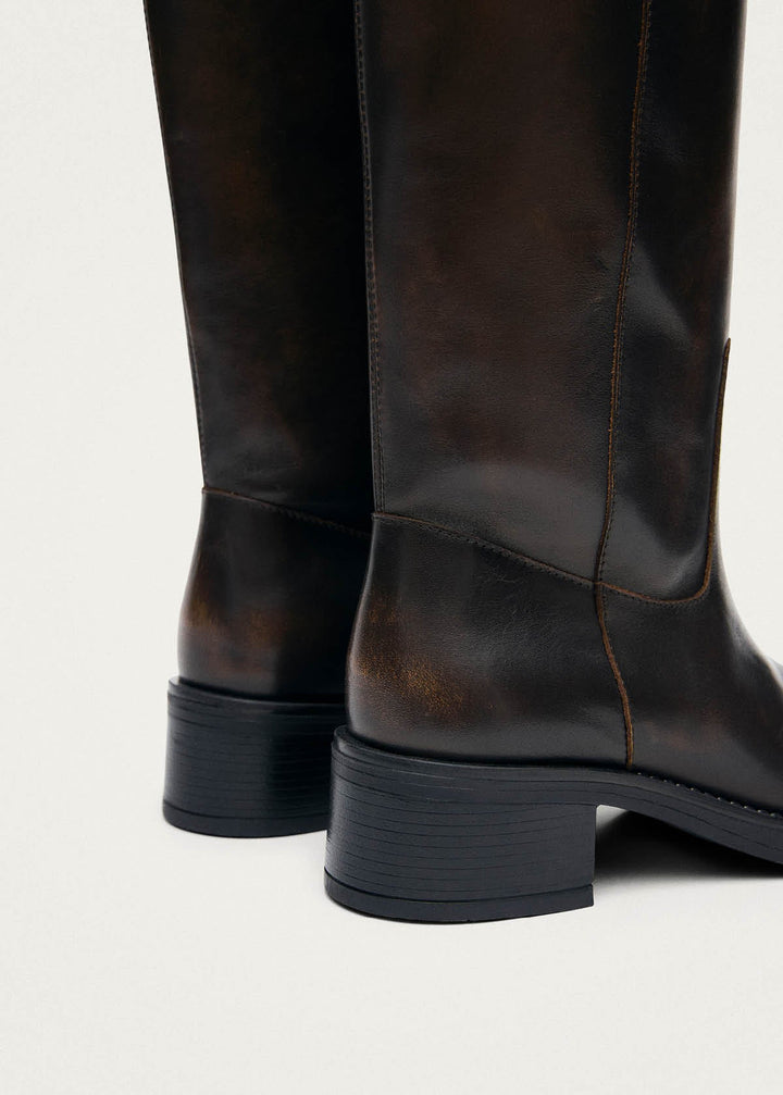 Sajan Vintage Effect Dark Brown Leather Boots