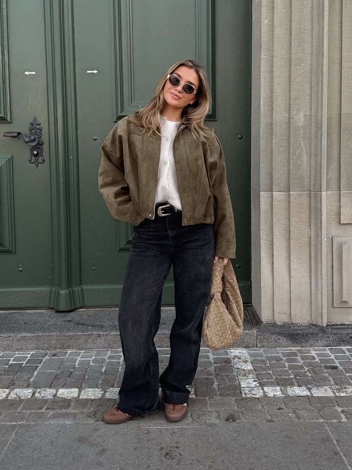 Lara Suede Bomber Jacket