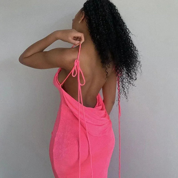 Silvana Draped Back Hot Pink Maxi Dress
