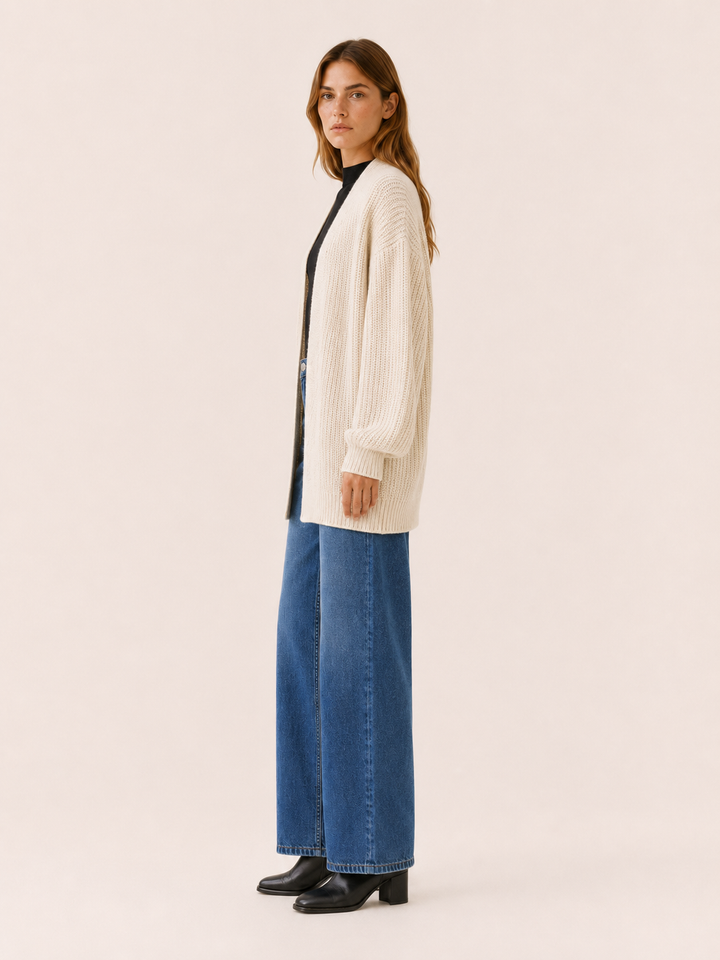 Pascaline | Open Front Balloon Sleeve Longline Cardigan