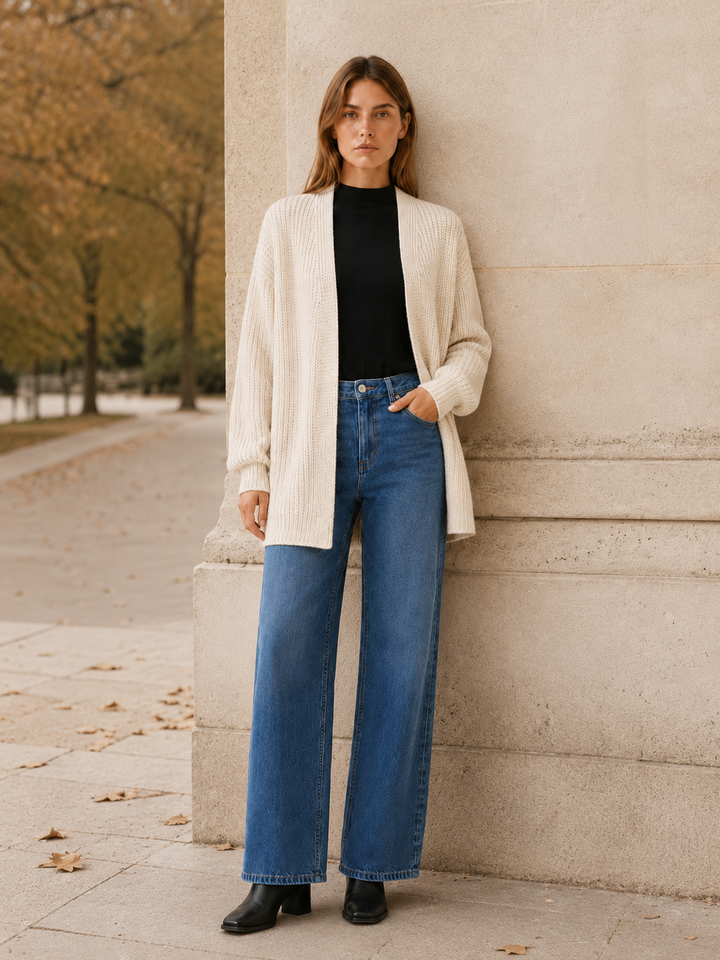 Pascaline | Open Front Balloon Sleeve Longline Cardigan