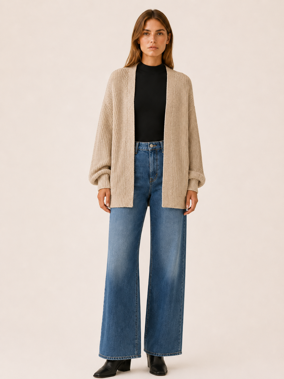 Pascaline | Open Front Balloon Sleeve Longline Cardigan