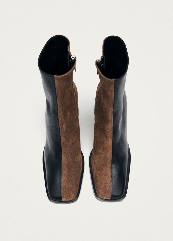 South Bicolor Black Brown Leather Ankle Boots