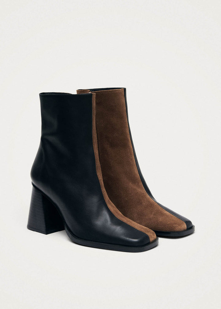 South Bicolor Black Brown Leather Ankle Boots