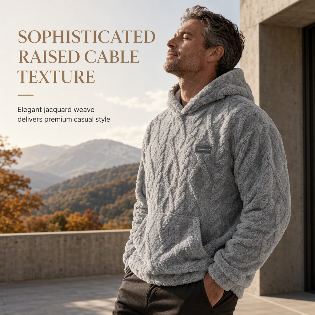 Winter Lined Hoodie Jacquard Pattern Long Sleeve Pullover Sweatshirt