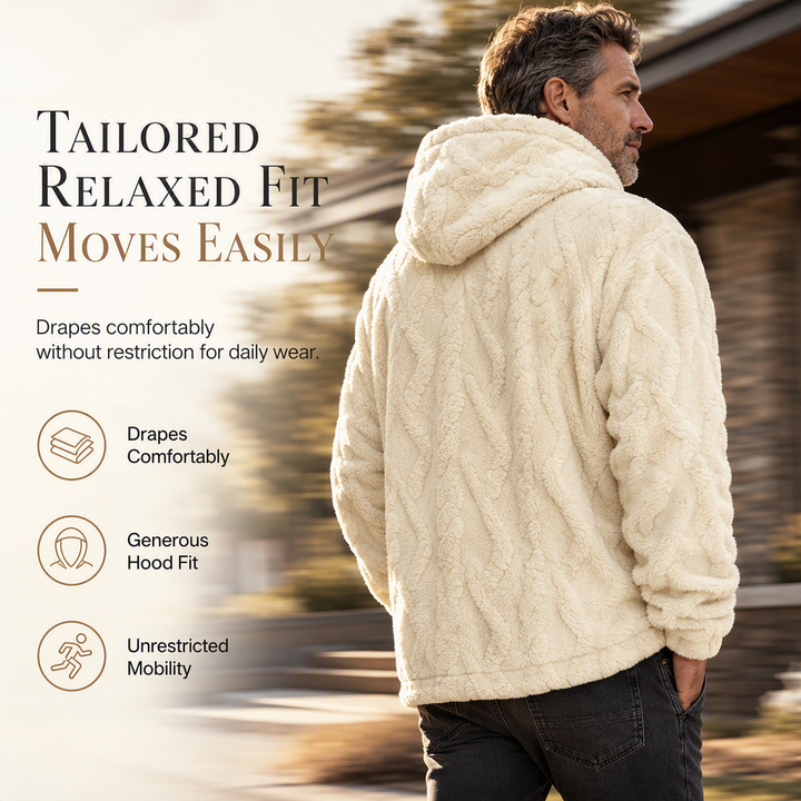 Winter Lined Hoodie Jacquard Pattern Long Sleeve Pullover Sweatshirt