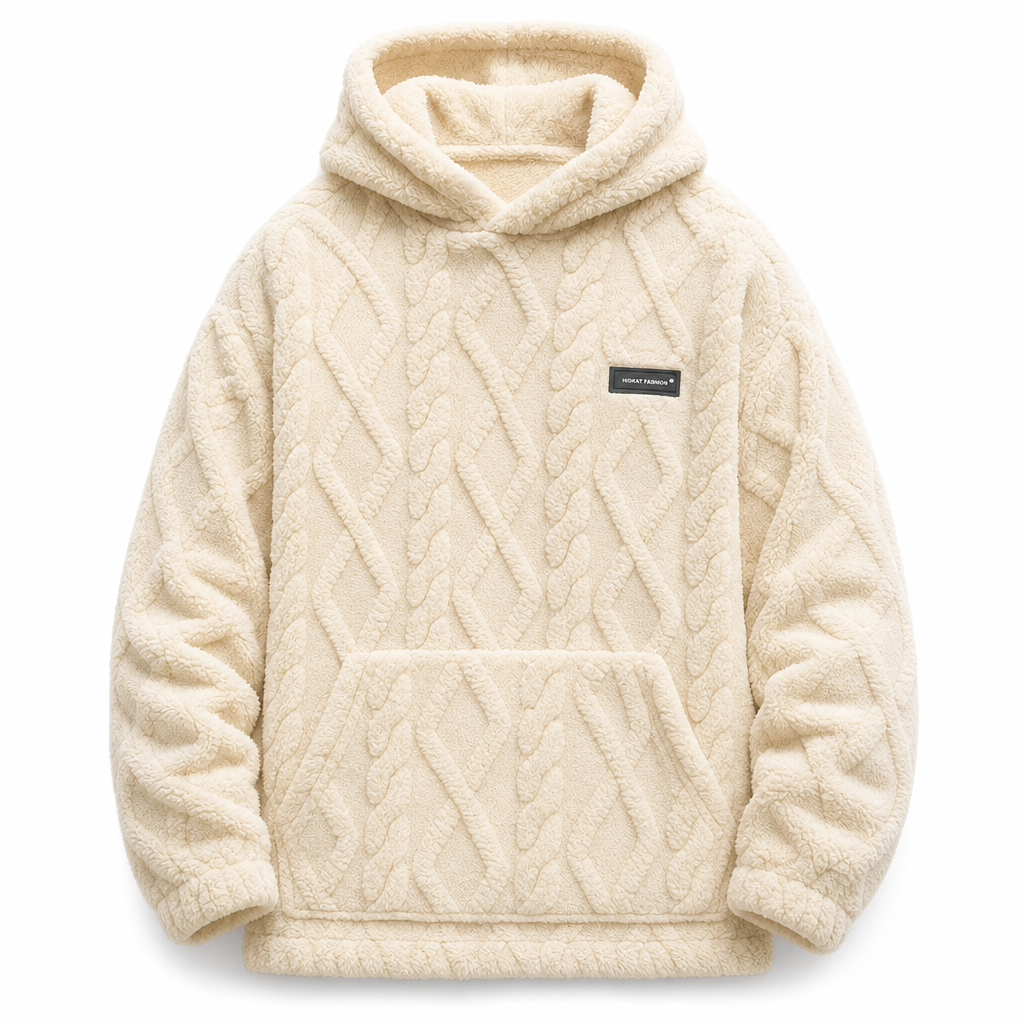 Winter Lined Hoodie Jacquard Pattern Long Sleeve Pullover Sweatshirt
